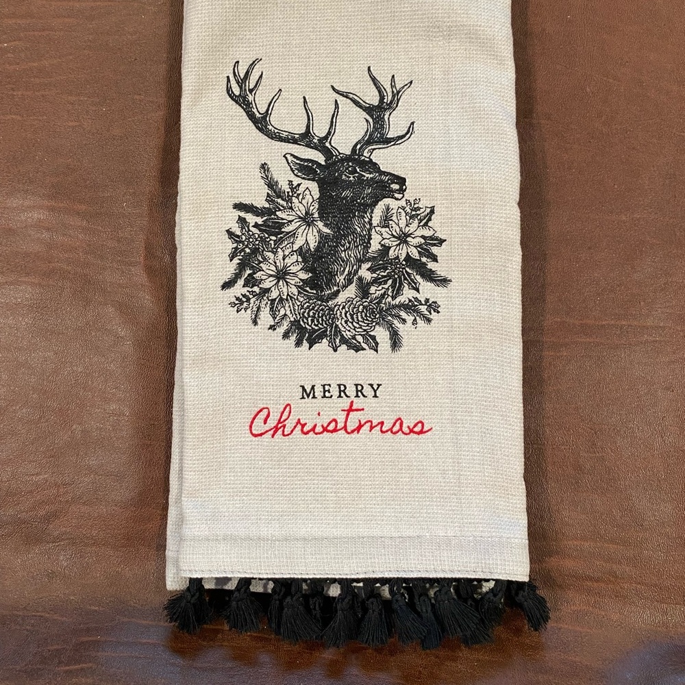 Christmas Deer Embroidered Towel